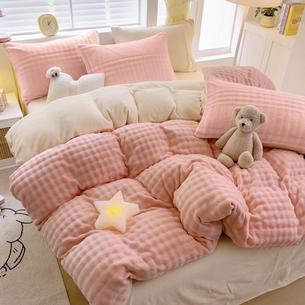 琪琪阁家纺 2024新款牛奶绒泡泡绒单被套 樱花粉