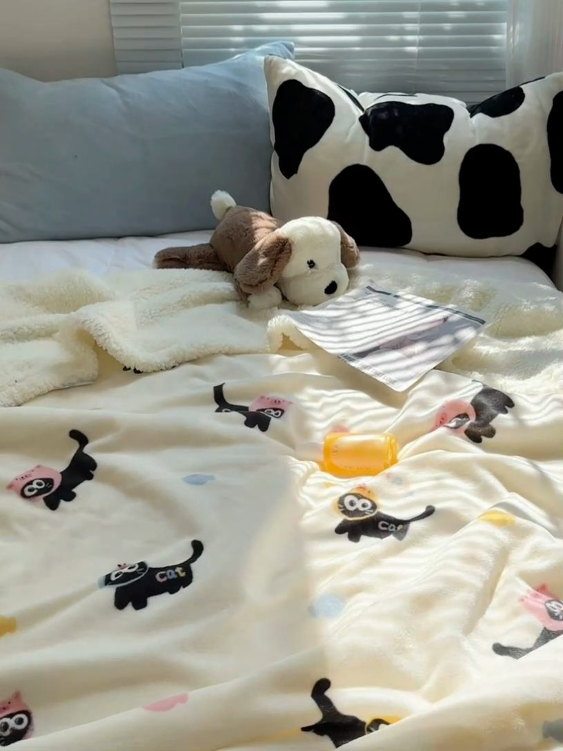 91家纺网 家纺一手货源 找家纺 萝莉家纺 2024秋冬新款多功能加厚牛奶绒羊羔绒多功能毛毯 甜心猫咪