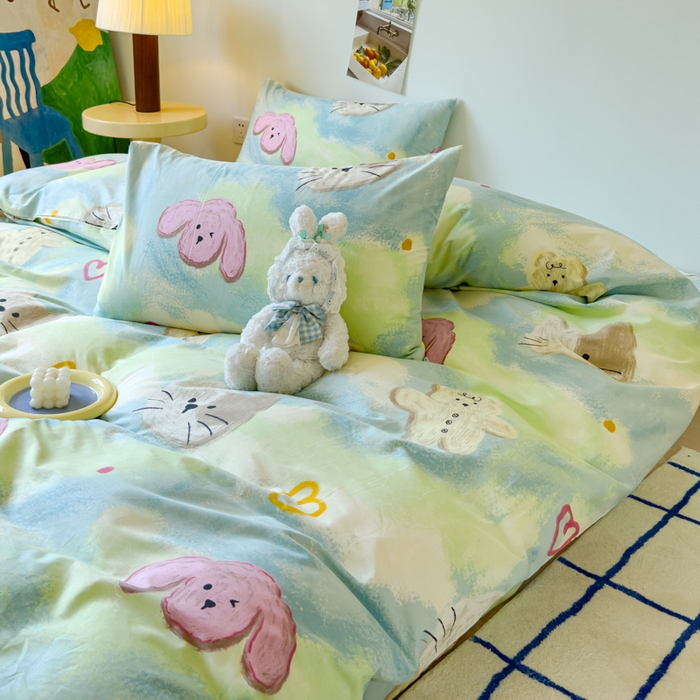 91家纺网 家纺一手货源 找家纺 感遇家纺 2024新款全棉印花四件套 蜡笔画