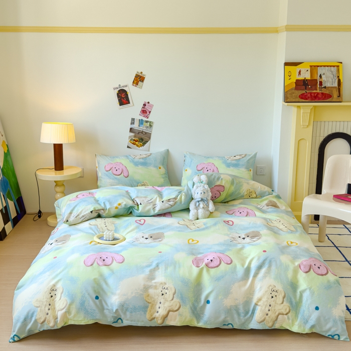 91家纺网 家纺一手货源 找家纺 感遇家纺 2024新款全棉印花四件套 蜡笔画