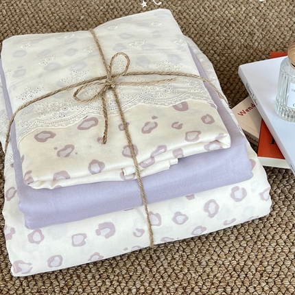 91家纺网 家纺一手货源 找家纺 （总）2024新款全棉印花双层纱四件套--蕾丝花边款