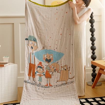 91家纺网 家纺一手货源 找家纺 （总）麻依 2024新款四层全棉纱布浴巾沙发巾休闲旅行毯子80*160cm