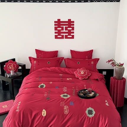 91家纺网 家纺一手货源 找家纺 （总）2024新款全棉高端绣花婚庆八件套-百福