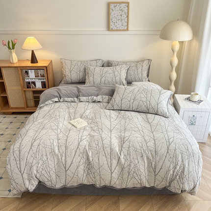 91家纺网 家纺一手货源 找家纺 （总）柠馨 2024新款轻奢全棉三层纱牛奶绒棉绒加厚保暖四件套