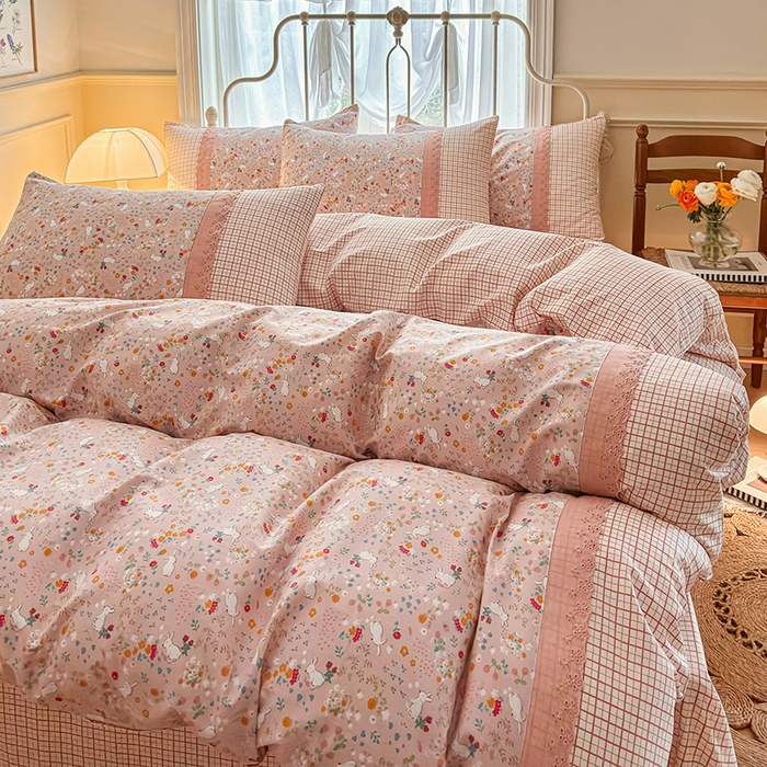 91家纺网 家纺一手货源 找家纺 安莱生活 2024新款全棉韩式小碎花系列四件套 玛丽娜