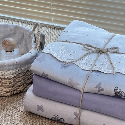 91家纺网 家纺一手货源 找家纺 （总）2024新款全棉印花双层纱四件套--蕾丝花边款