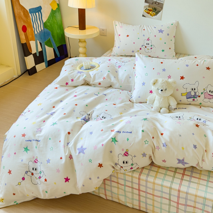 91家纺网 家纺一手货源 找家纺 感遇家纺 2024新款全棉印花四件套 五彩星