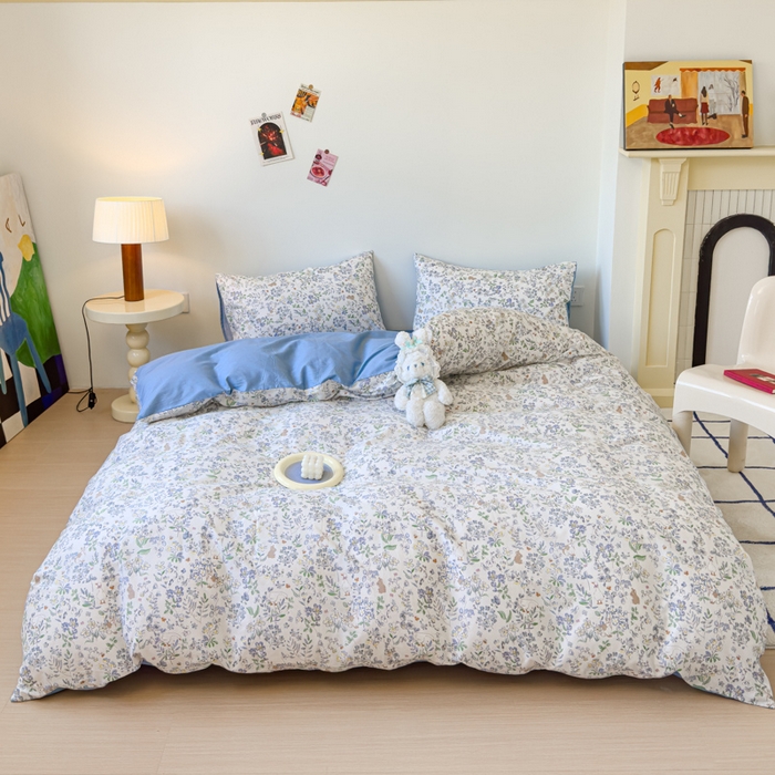 91家纺网 家纺一手货源 找家纺 感遇家纺 2024新款全棉印花四件套 花田兔