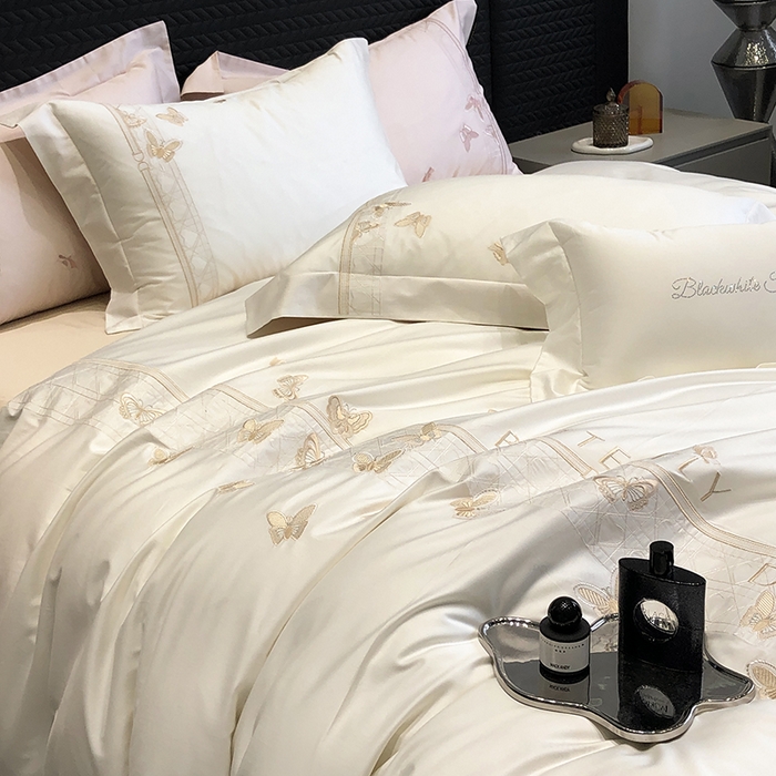 91家纺网 家纺一手货源 找家纺 黑白森林 2024新款50X50S刺绣系列四件套-春漾 春漾-驼