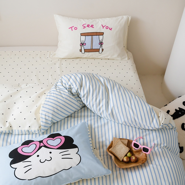 91家纺网 家纺一手货源 找家纺 （总）窝米2024毛巾绣x数码 13370全棉撞色卡通系列四件套