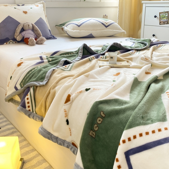 91家纺网 家纺一手货源 找家纺 楠沐家纺 2025新款双面牛奶绒多功能印花毛毯 波浪爱心