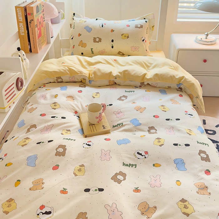 91家纺网 家纺一手货源 找家纺 楠沐家纺 2025新款亲肤芦荟棉印花学生宿舍上下铺四件套三件套 松岛可可