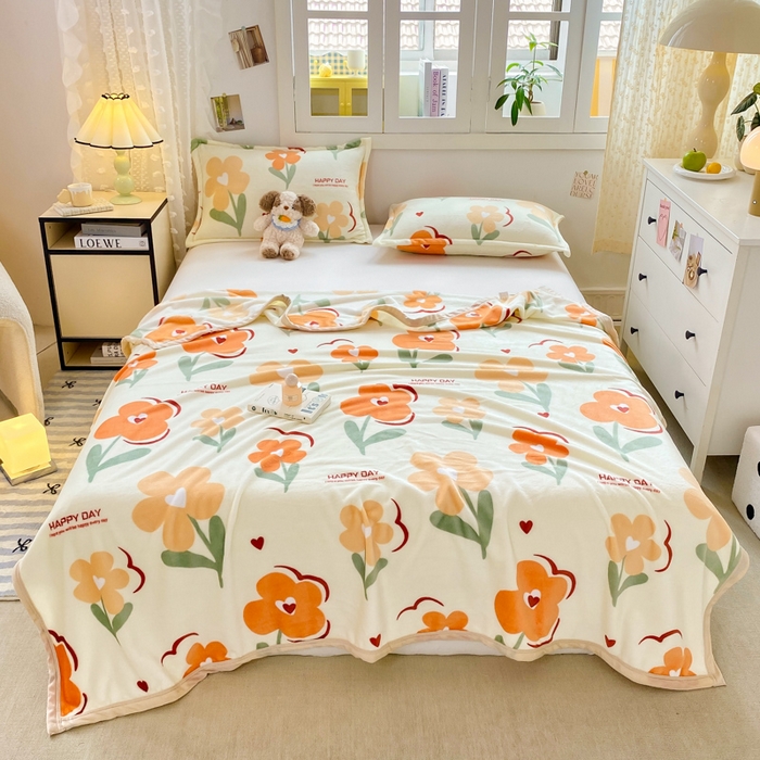 91家纺网 家纺一手货源 找家纺 楠沐家纺 2025新款双面牛奶绒多功能印花毛毯 朵朵花开