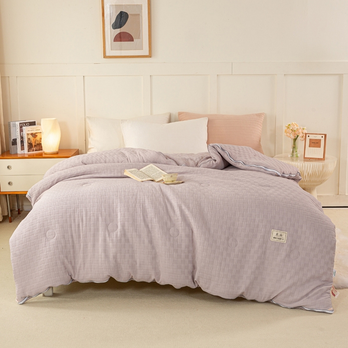 91家纺网 家纺一手货源 找家纺 红日子纺织品 2024新款A类柔暖华夫格大豆冬被二合一拉链双胎被 绅士灰