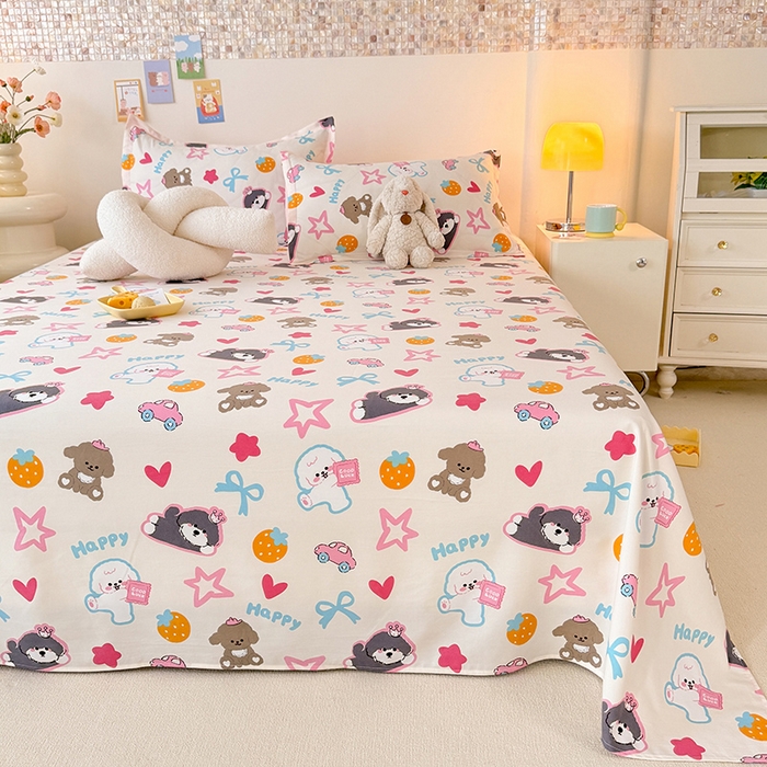 91家纺网 家纺一手货源 找家纺 妖妖家纺 2024新款超柔软糯水洗云朵棉印花单床单 狗狗派对