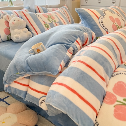 91家纺网 家纺一手货源 找家纺 （总）绘萱家居 2025新款高克重印花牛奶绒四件套