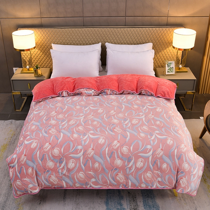 91家纺网 家纺一手货源 找家纺 曼尼家纺2025高克重直播印花床裙款法莱绒金貂珊瑚绒牛奶绒四件套 郁金香