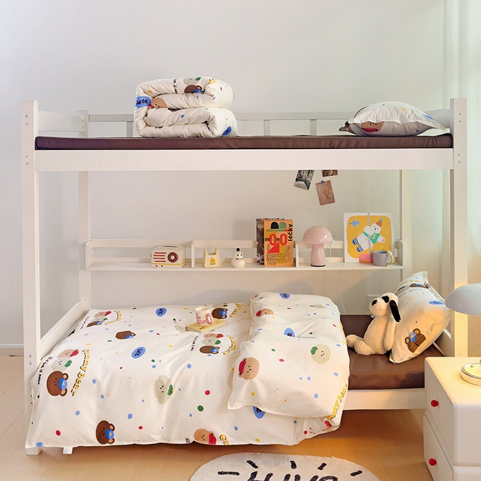 91家纺网 家纺一手货源 找家纺 楠沐家纺 2025新款亲肤芦荟棉印花学生宿舍上下铺四件套三件套 复古小熊