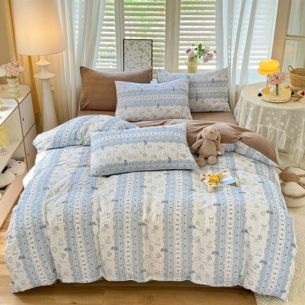 91家纺网 家纺一手货源 找家纺 悦织湾家纺 2025新款A类超柔提花云纱棉四件套 甜蜜梦境