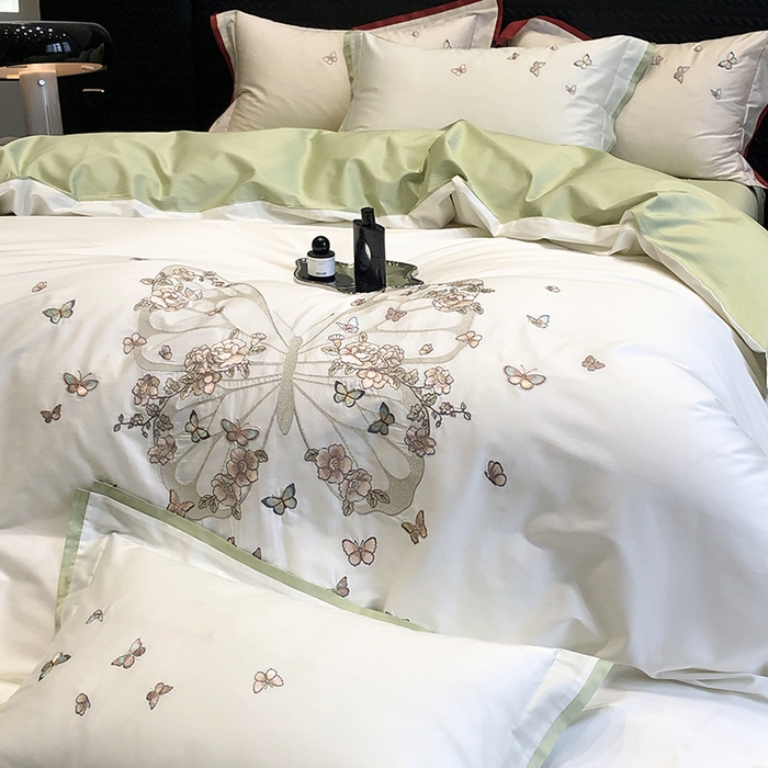 91家纺网 家纺一手货源 找家纺 黑白森林 2024新款50X50S刺绣系列四件套-薇尔花园 薇尔花园-绿