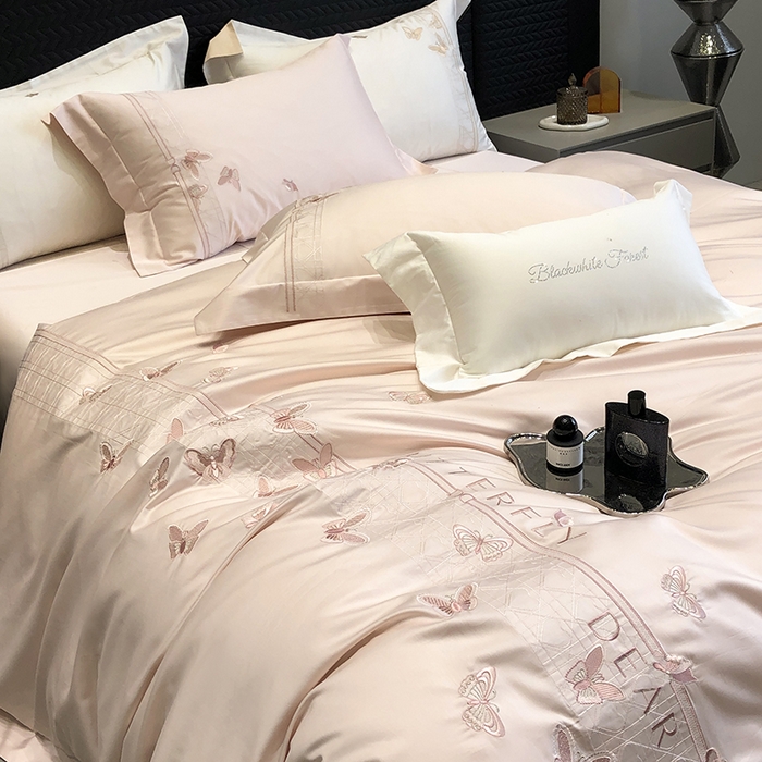 91家纺网 家纺一手货源 找家纺 （总）黑白森林 2024新款50X50S刺绣系列四件套-春漾