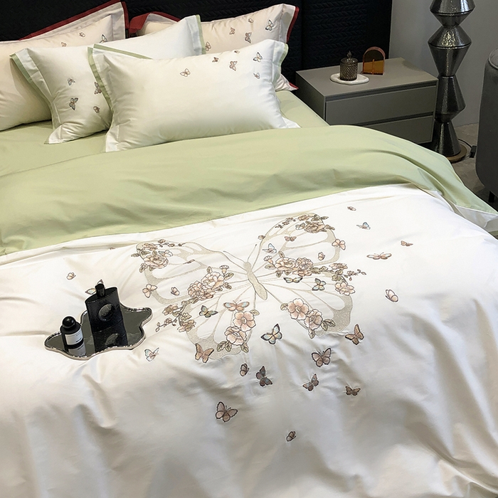 91家纺网 家纺一手货源 找家纺 黑白森林 2024新款50X50S刺绣系列四件套-薇尔花园 薇尔花园-绿