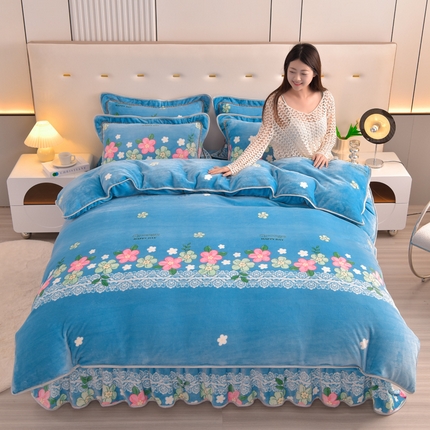 91家纺网 家纺一手货源 找家纺 静缘分 2025新款230克特厚8.5斤牛奶绒金貂绒床裙款保暖四件套-锦上添花