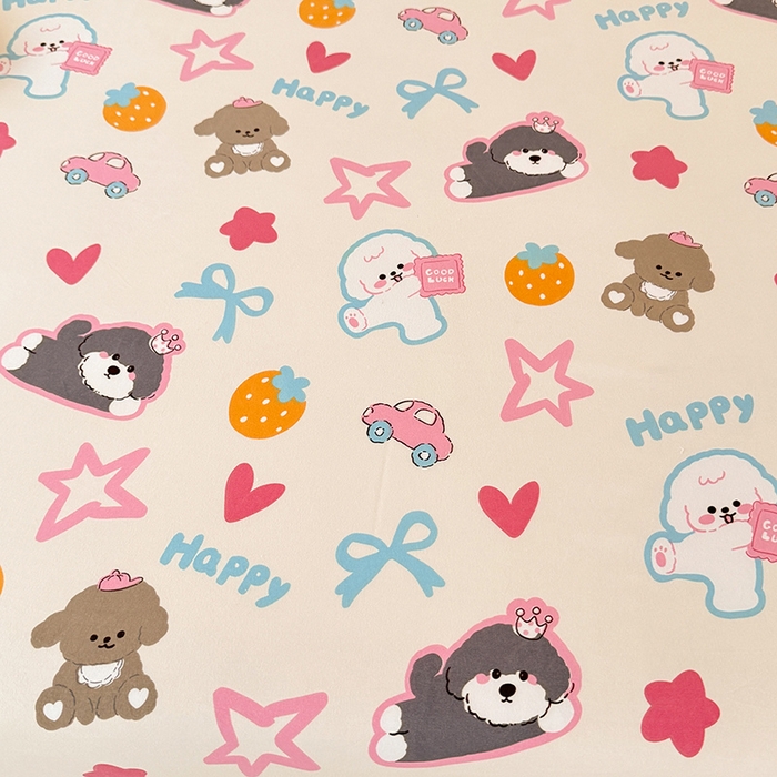 91家纺网 家纺一手货源 找家纺 妖妖家纺 2024新款超柔软糯水洗云朵棉印花单床单 狗狗派对