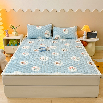 91家纺网 家纺一手货源 找家纺 （总）伊人坊 2024新款牛奶绒印花大豆夹棉床护垫