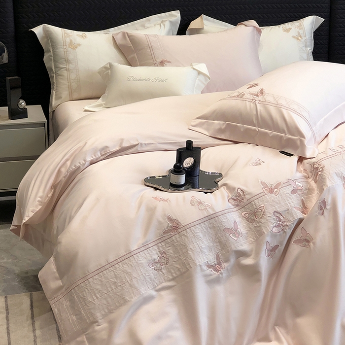 91家纺网 家纺一手货源 找家纺 （总）黑白森林 2024新款50X50S刺绣系列四件套-春漾