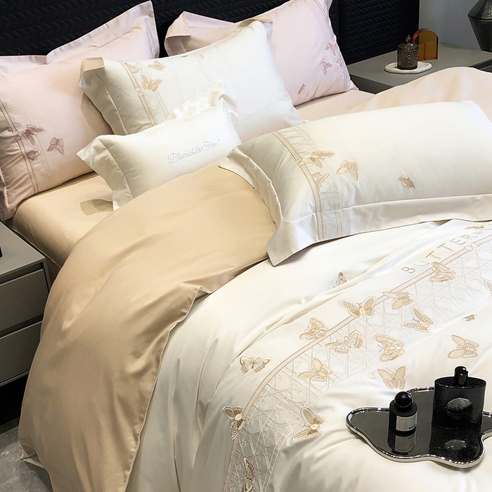 91家纺网 家纺一手货源 找家纺 黑白森林 2024新款50X50S刺绣系列四件套-春漾 春漾-驼