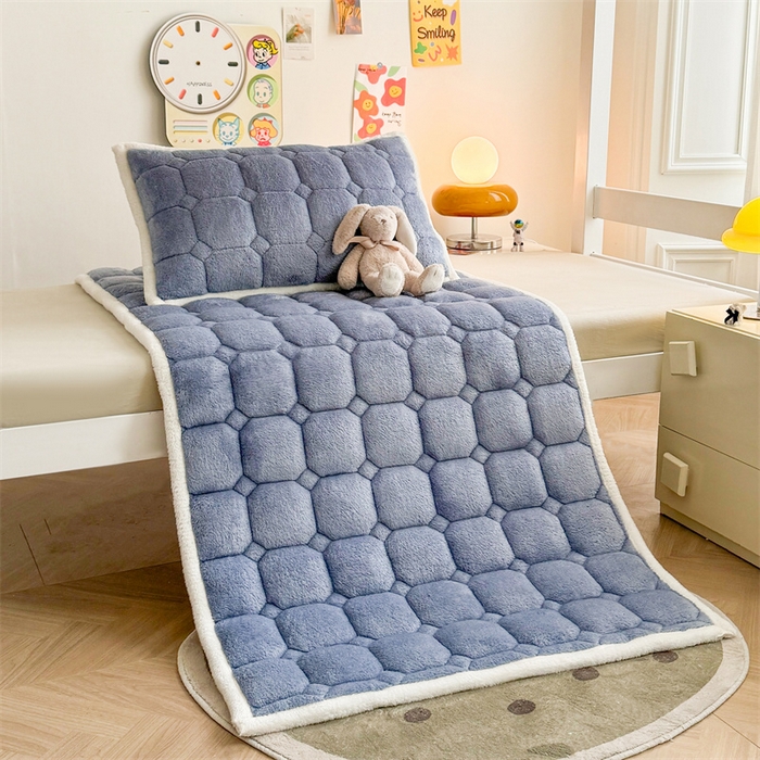 91家纺网 家纺一手货源 找家纺 雯豆家纺 2025冬季泰迪绒学生宿舍床垫床褥子上下铺大学生床垫北极绒床护垫 泰迪绒床褥-宾利蓝