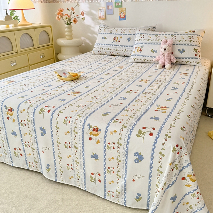 91家纺网 家纺一手货源 找家纺 妖妖家纺 2024新款超柔软糯水洗云朵棉印花单床单 花儿与兔