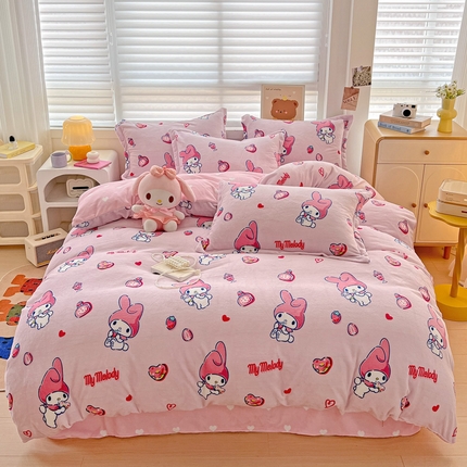 KT猫直营店 2024新款三丽鸥库洛米牛奶绒四件套 雪糕美乐蒂