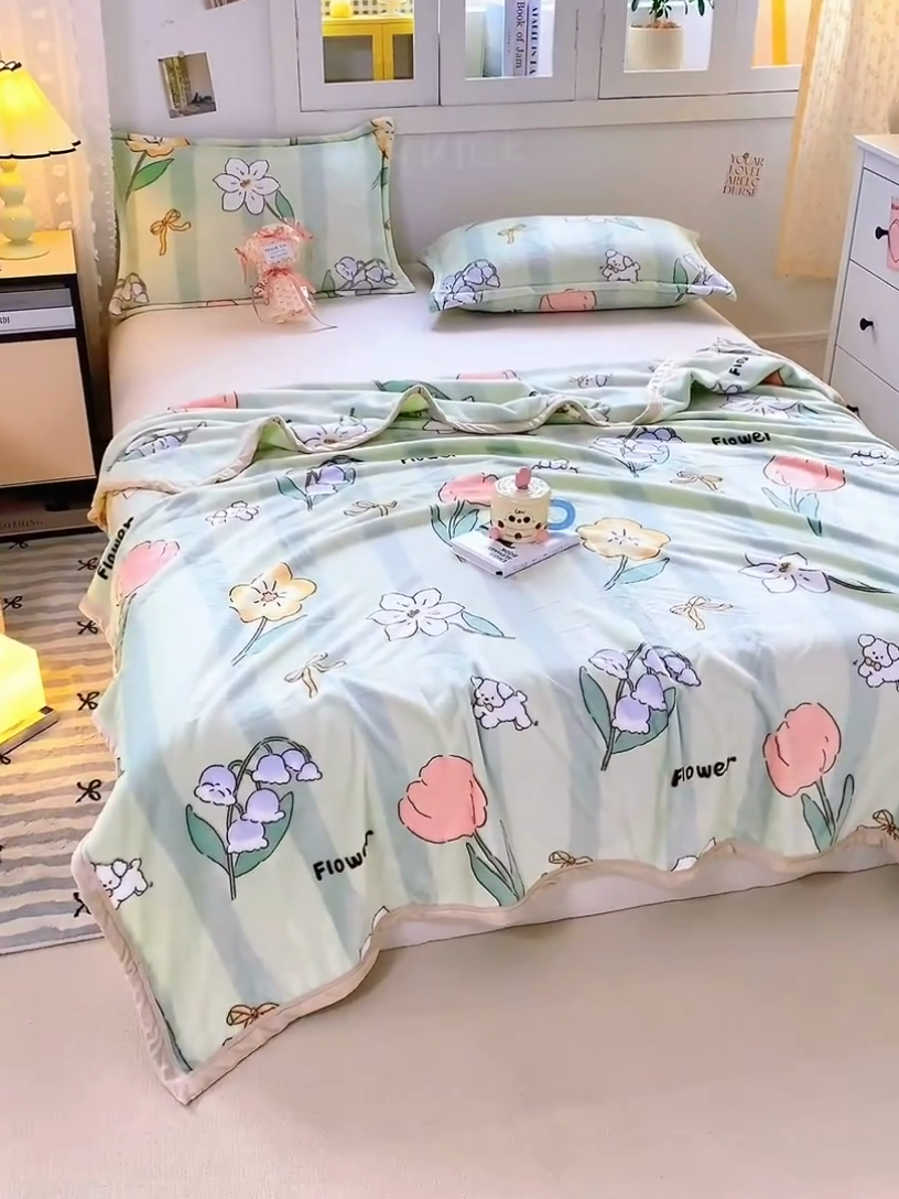 91家纺网 家纺一手货源 找家纺 楠沐家纺 2025新款双面牛奶绒多功能印花毛毯 郁金香