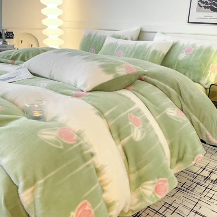 91家纺网 家纺一手货源 找家纺 （总）子曰 2024新款兔绒牛奶绒烂花四件套