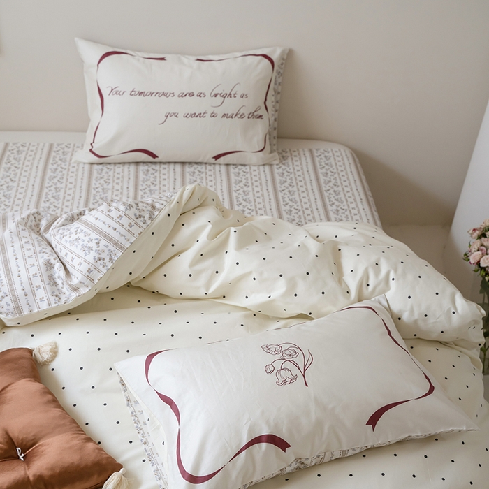 91家纺网 家纺一手货源 找家纺 窝米2024毛巾绣x数码 13370全棉撞色卡通系列四件套 铃兰