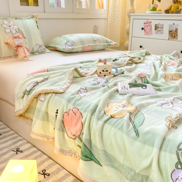 91家纺网 家纺一手货源 找家纺 楠沐家纺 2025新款双面牛奶绒多功能印花毛毯 郁金香