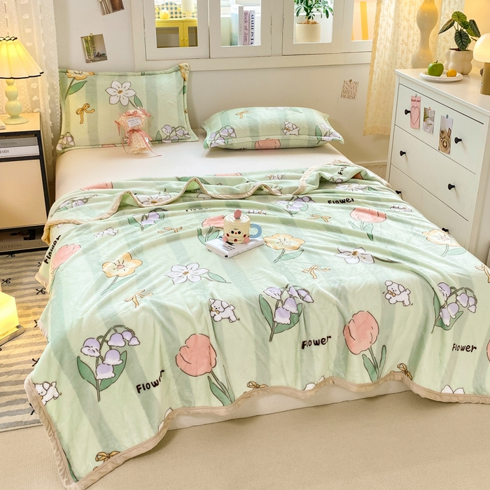 91家纺网 家纺一手货源 找家纺 楠沐家纺 2025新款双面牛奶绒多功能印花毛毯 郁金香