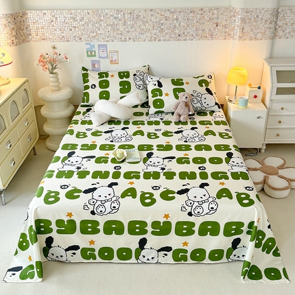 91家纺网 家纺一手货源 找家纺 妖妖家纺 2024新款超柔软糯水洗云朵棉印花单床单 字母狗