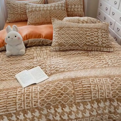 91家纺网 家纺一手货源 找家纺 绘萱家居 2025新款高克重印花牛奶绒四件套 布兰卡