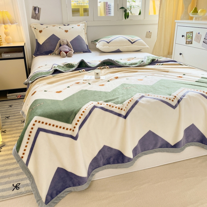 91家纺网 家纺一手货源 找家纺 楠沐家纺 2025新款双面牛奶绒多功能印花毛毯 波浪爱心