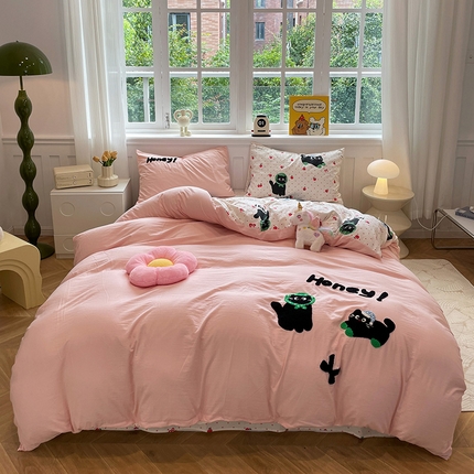 91家纺网 家纺一手货源 找家纺 （总）奈颜 2024新款爆款超柔水洗皱皱棉四件套系列