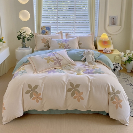 91家纺网 家纺一手货源 找家纺 威布斯家居 2024新款AB版全棉生态磨毛四件套 如此多娇-米