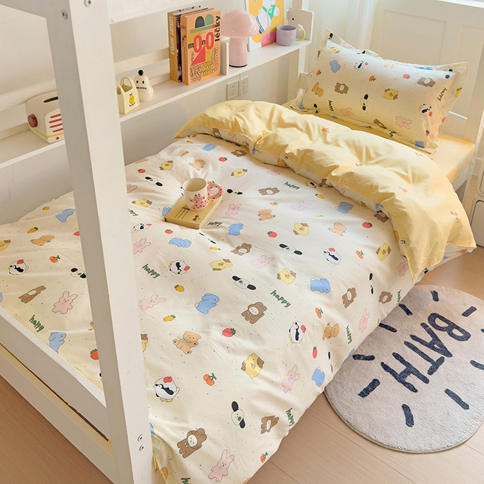 91家纺网 家纺一手货源 找家纺 楠沐家纺 2025新款亲肤芦荟棉印花学生宿舍上下铺四件套三件套 松岛可可