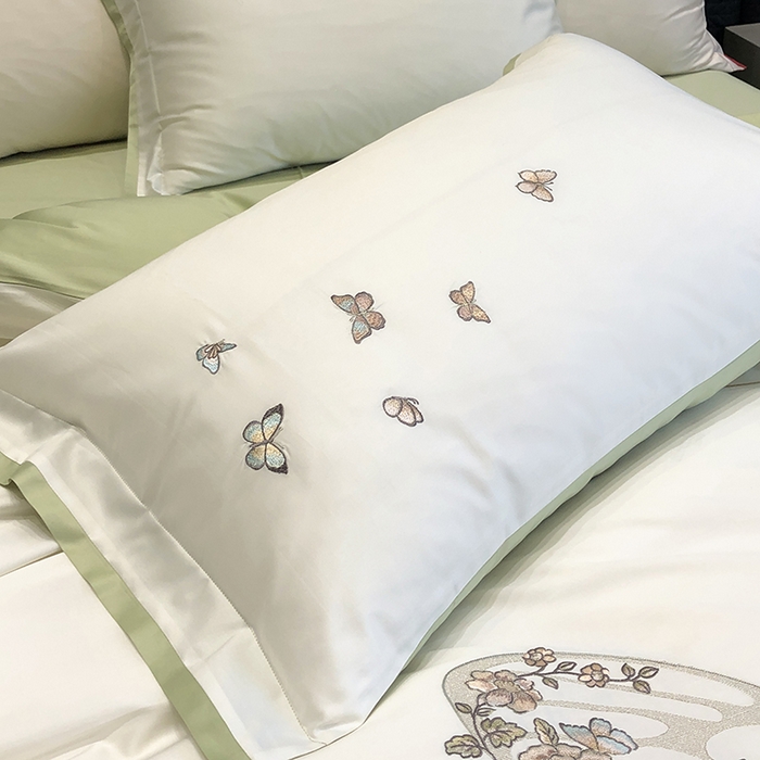 91家纺网 家纺一手货源 找家纺 黑白森林 2024新款50X50S刺绣系列四件套-薇尔花园 薇尔花园-绿