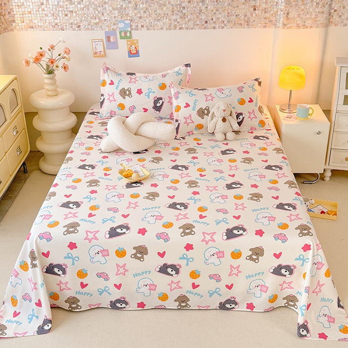 91家纺网 家纺一手货源 找家纺 妖妖家纺 2024新款超柔软糯水洗云朵棉印花单床单 狗狗派对