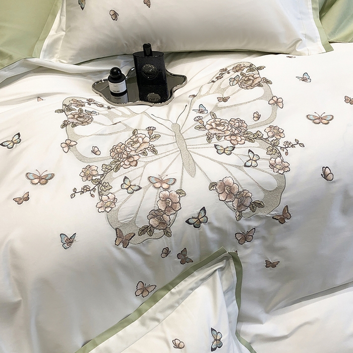 91家纺网 家纺一手货源 找家纺 黑白森林 2024新款50X50S刺绣系列四件套-薇尔花园 薇尔花园-绿