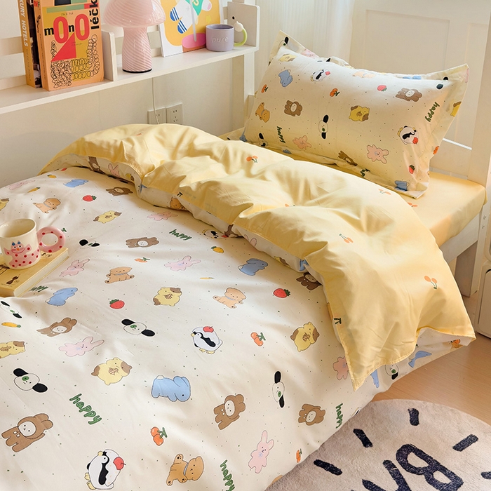 91家纺网 家纺一手货源 找家纺 楠沐家纺 2025新款亲肤芦荟棉印花学生宿舍上下铺四件套三件套 松岛可可