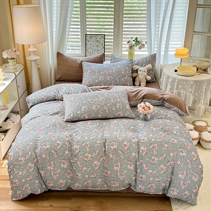 91家纺网 家纺一手货源 找家纺 悦织湾家纺 2025新款A类超柔提花云纱棉四件套 花蔓